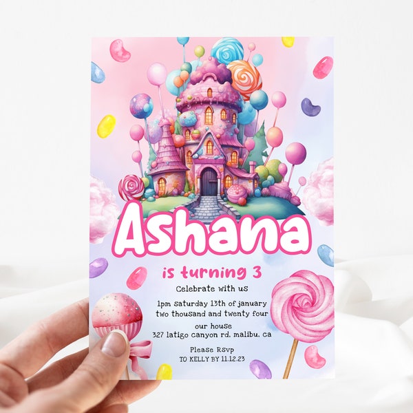 Candy 3rd Birthday Invitation, Candy Land Invitation, Candyland Birthday Invitation, Editable Candy Land Invite, Candyland [id:22624167]