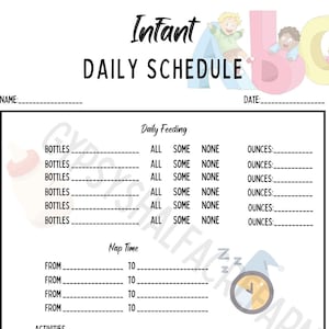 Infant Daily Schedule | PDF Printable | Daycare Schedule | Homeschool Schedule