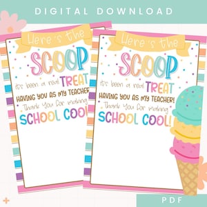 Porta carte regalo stampabile per insegnanti / Porta carte regalo di fine anno / Regalo per insegnanti per l'ultimo giorno di scuola / Vacanze estive / Carta regalo per gelato