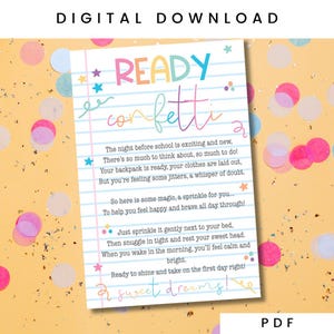 Ready Confetti for First Day of School | Back to School | Night Before School | Jitter Glitter | Printable Ready Confetti Card for School