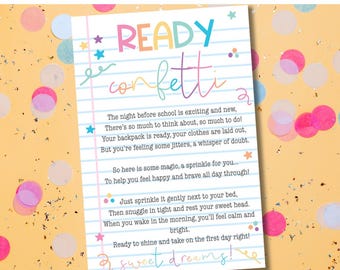 Confete pronto para o primeiro dia de aula | Volta às aulas | Noite antes da aula | Glitter Jitter | Cartão de confete pronto para imprimir para a escola