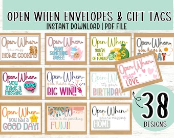 Open When Envelopes for College Students | Open When Gift Tags | College Care Packages | Care Packages for Loved Ones | Open When Labels