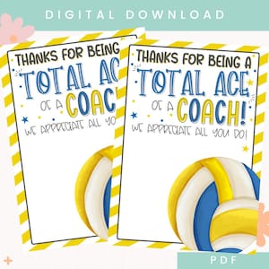Portatarjetas de regalo imprimible para entrenador de voleibol / Regalo de agradecimiento para entrenador / Regalo para entrenador de voleibol / Regalo de fin de temporada / Regalo para el día del partido