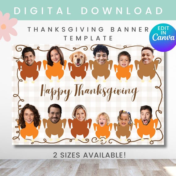 Thanksgiving Banner | Friendsgiving Banner | Cousinsgiving Poster | Canva Template | Turkey Head Thanksgiving Banner Garland