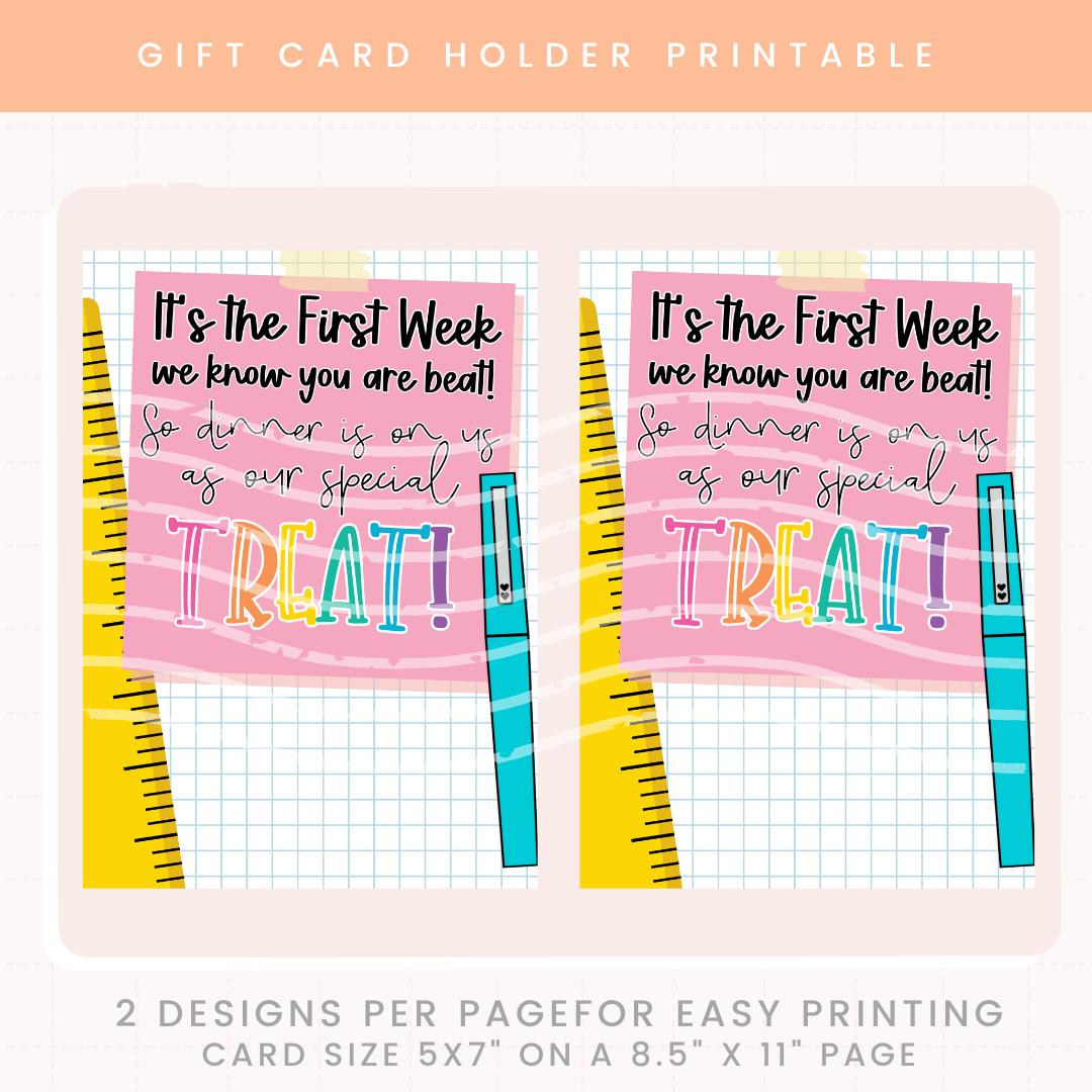 Printable Dinner Teacher Back to School Gift Card Holder | First Week ...