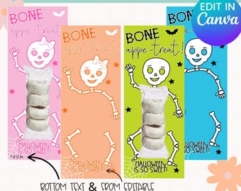 Skeleton Donut Card | Printable Halloween Donut Skeleton Card | Halloween Gift Ideas for Kids | Halloween Party Favors | Halloween Treat
