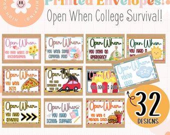 Open When College Survival Envelopes | College Care Package | Open When Labels Printed