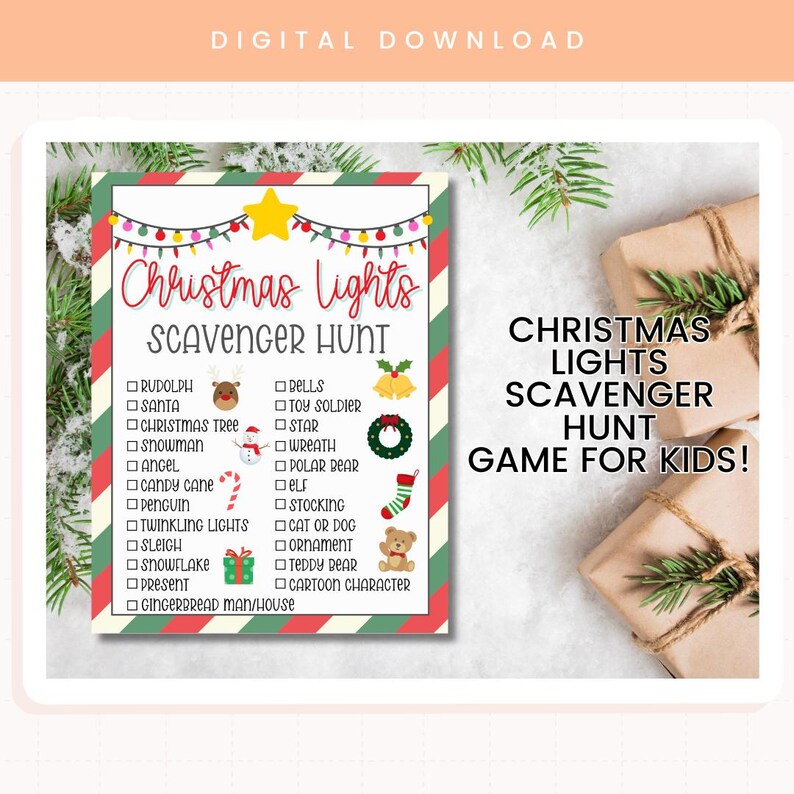 Printable Christmas Lights Scavenger Hunt Game for Kids | Christmas ...