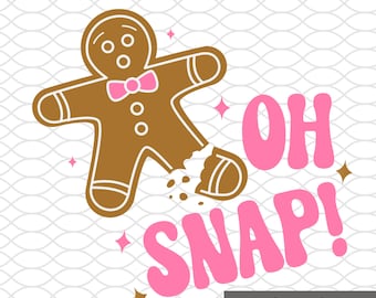 Oh Snap SVG | Oh Snap ジンジャーブレッドマン SVG | 面白いジンジャーブレッドマンクッキー | グルーヴィーなレトロなクリスマス | ピンクのクリスマス SVG