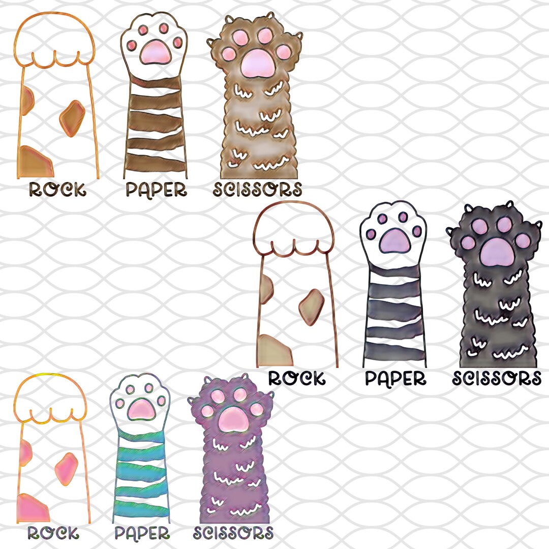 Watercolor Cat Paw Rock Paper Scissors for Sublimation Watercolor Cat