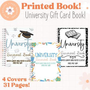 Printed University Survival Gift Card Book | University Care Package | High School Graduation Gift | University Gift For Kids from Parents