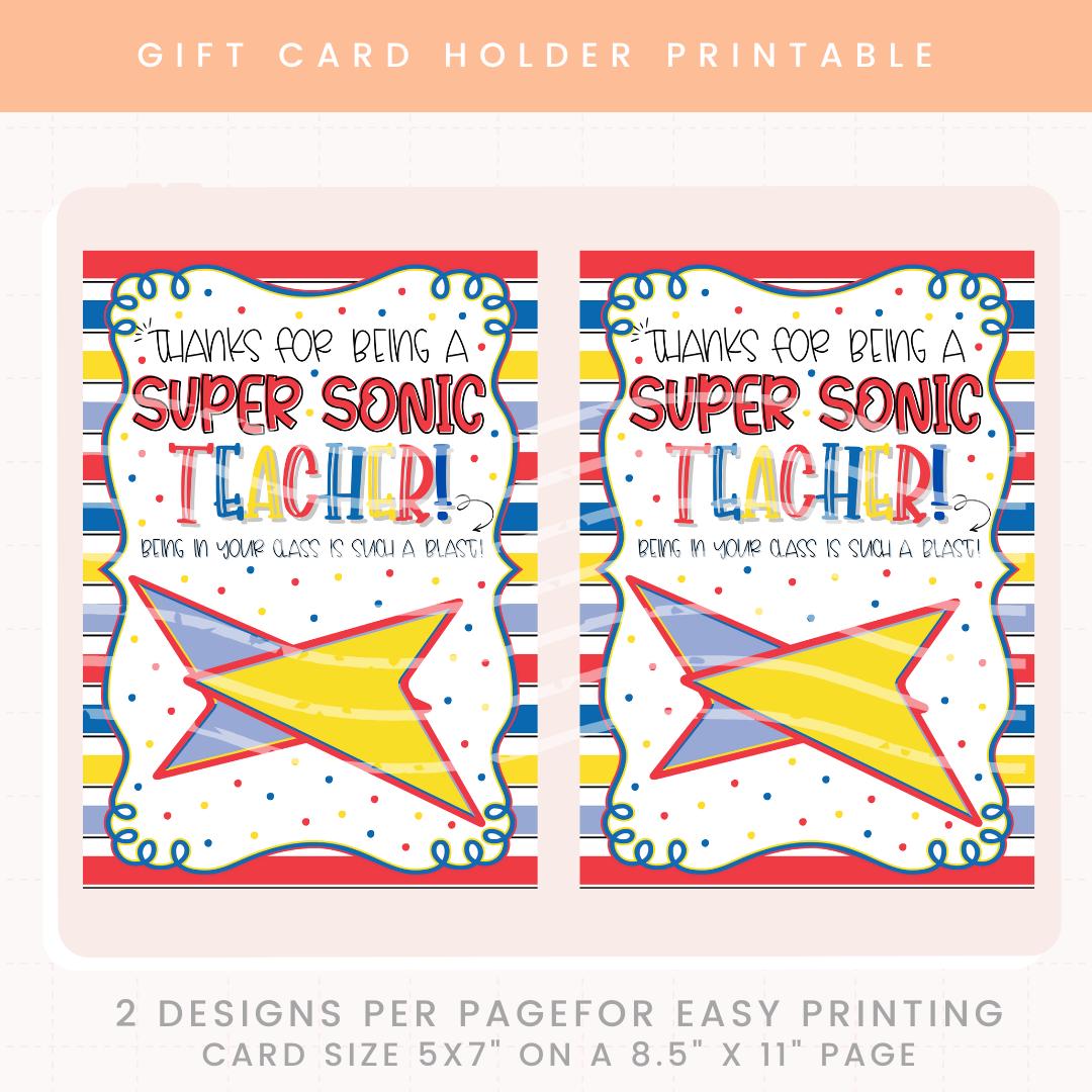 Printable Sonic Teacher Appreciation Gift Card Holder | Teacher ...