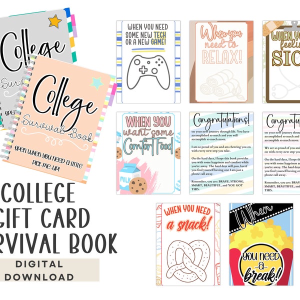 College-Geschenkkartenbuch | College-Care-Paket | Abiturgeschenk | Druckbares Geschenkkartenbuch | College-Geschenk für Kinder von Eltern