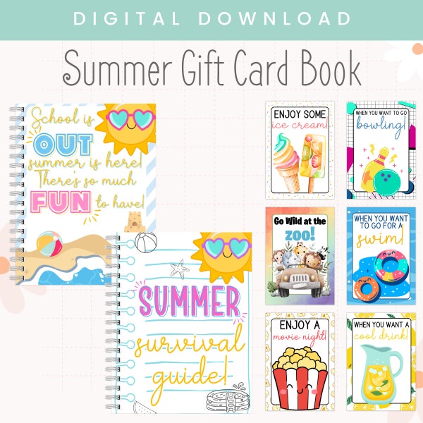 Printable Summer Gift Card Book | Summer Teacher Gifts | Summer College Gifts | Gifts for Kids for Summer | Summer Adventures