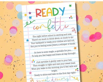 Confete pronto para o primeiro dia de aula | Volta às aulas | Noite antes da aula | Glitter Jitter | Cartão de confete pronto para imprimir para a escola