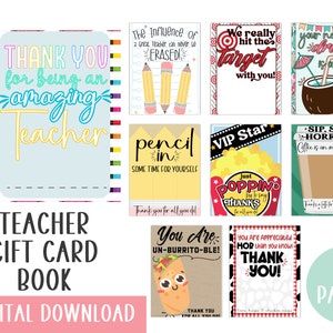 Libro de tarjetas de regalo imprimible para maestros / Regalo de agradecimiento para maestros / Regalo de regreso a clases / Regalo de fin de año para maestros