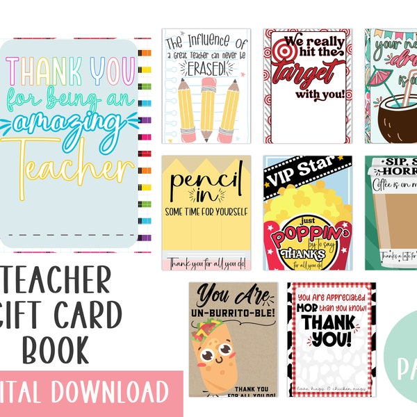 Printable Teacher Gift Card Book | Teacher Appreciation Gift | Back to School Gift | End of Year Teacher Gift