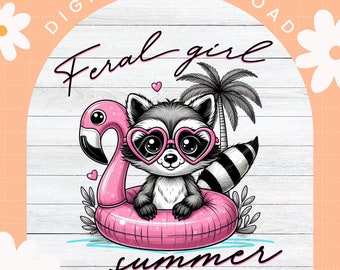 Vild flicka sommar PNG | Rolig tvättbjörn PNG | Skräppanda | PNG för sublimering | Mental hälsa | Roliga sommarsublimeringsdesigner