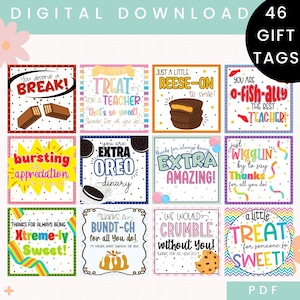 46 etichette regalo stampabili per ringraziare gli insegnanti / Etichette regalo per insegnanti / Etichette per dolciumi / Fine dell'anno / Apprezzamento degli insegnanti / Grazie