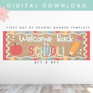 First Day of School Banner | Back to School Banner Brown Paper Banner Template | Welcome Back | Classroom Decor