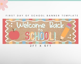 Erster Schultag Banner | Back to Banner School Brown Papier Banner Vorlage | Willkommen zurück | Klassenzimmer Dekor