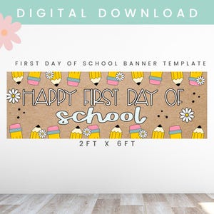 First Day of School Banner | Back to School Banner Brown Paper Banner Template | Welcome Back | Classroom Decor