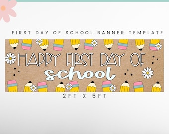 First Day of School Banner | Back to School Banner Brown Paper Banner Template | Welcome Back | Classroom Decor