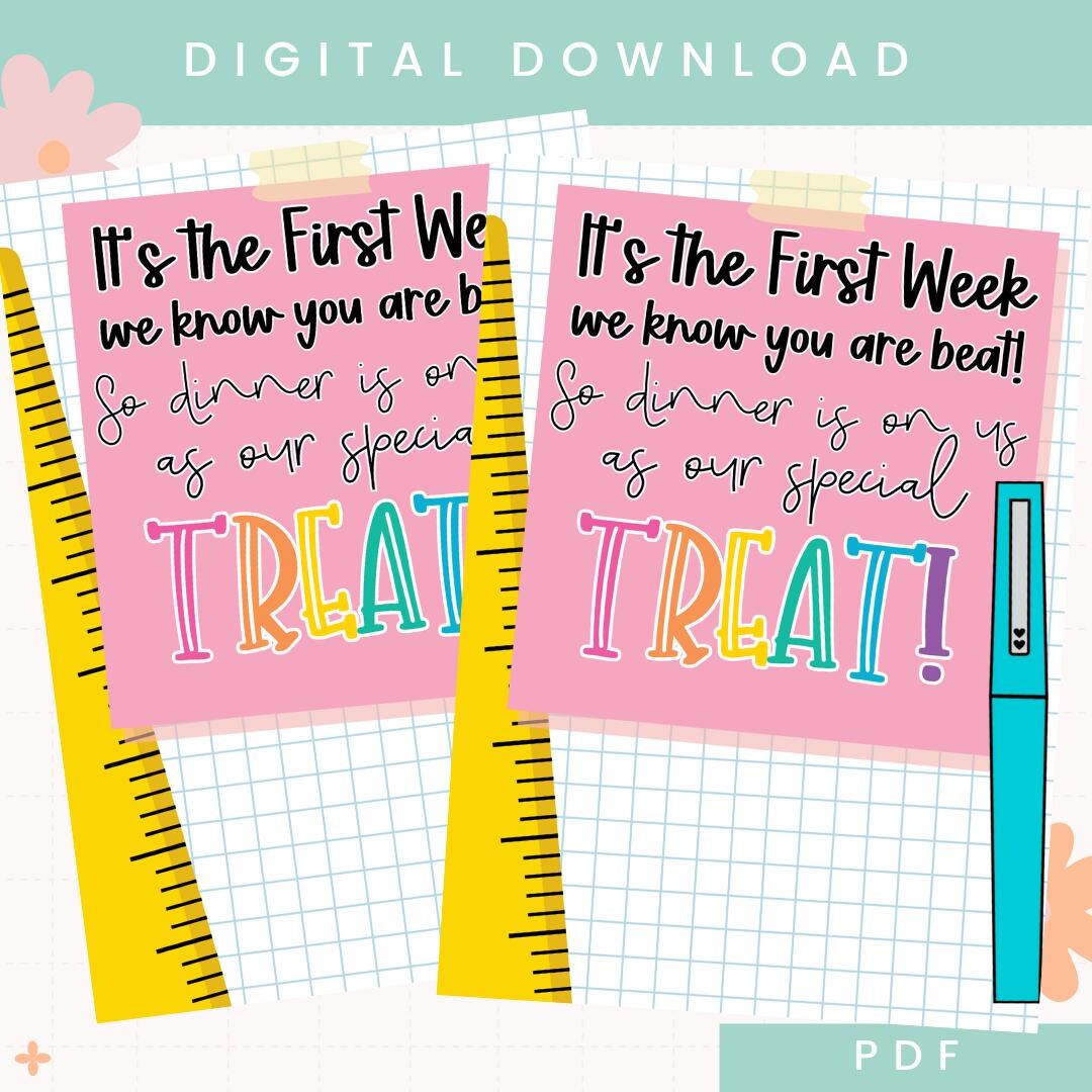 Printable Dinner Teacher Back to School Gift Card Holder | First Week ...