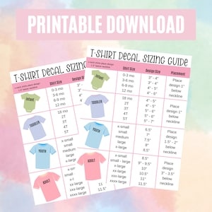 Printable HTV Sizing Chart | Cricut Cheat Sheet Decal Size Guide | Printable T-Shirt Decal Sizing Guide PDF File