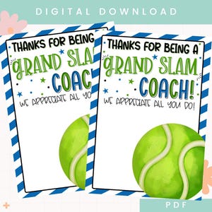 Carte-cadeau imprimable Entraîneur de tennis | Cadeau de remerciement pour entraîneur | Cadeau pour entraîneur de tennis | Cadeau de fin de saison | Cadeau pour le jour du match