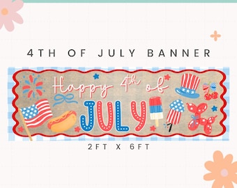 4th of July Banner | Banner PNG | Independence Day Banner | Painted Brown Paper Banner | 4th of July Party Sign | Party in the USA