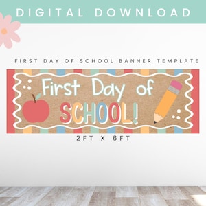 First Day of School Banner | Back to School Banner Brown Paper Banner Template | Welcome Back | Classroom Decor
