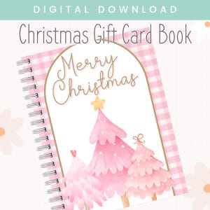Printable Frohe Weihnachten Geschenk Karte Buch | Weihnachtsgeschenk-Kartenhalter | Uni Geschenk | Weihnachtsgeschenk für Erwachsene und Jugendliche | Rosa Weihnacht