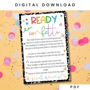 Ready Confetti for First Day of School | Back to School | Night Before School | Jitter Glitter | Printable Ready Confetti Card for School