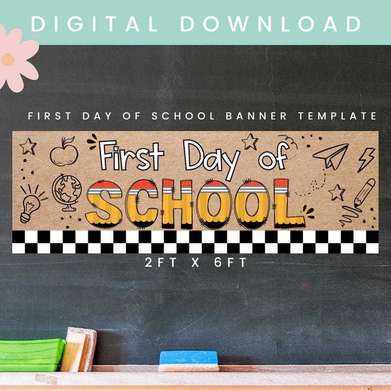 First Day of School Banner | Back to School Banner Brown Paper Banner ...