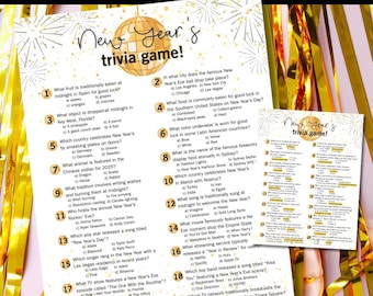 New Year's Eve Game | New Years Trivia Game | Printable New Years Decor | New Years Games | New Years Trivia | Adult New Year Party Game