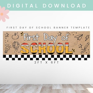 First Day of School Banner | Back to School Banner Brown Paper Banner Template | Welcome Back | Classroom Decor