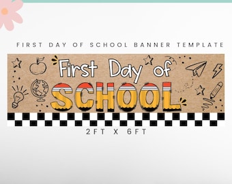 Erster Schultag Banner | Back to Banner School Brown Papier Banner Vorlage | Willkommen zurück | Klassenzimmer Dekor