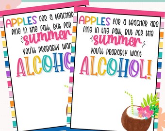 Portatarjetas imprimible para bebidas de verano para profesores / Tarjeta de regalo de alcohol / Vacaciones de verano / Último día de clases / Fin del año escolar