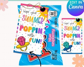 Printable Candy Ring Summer Gift Tags | Editable Gift Tag | End of the School Year | Last Day of School | Hope your summer is Poppin