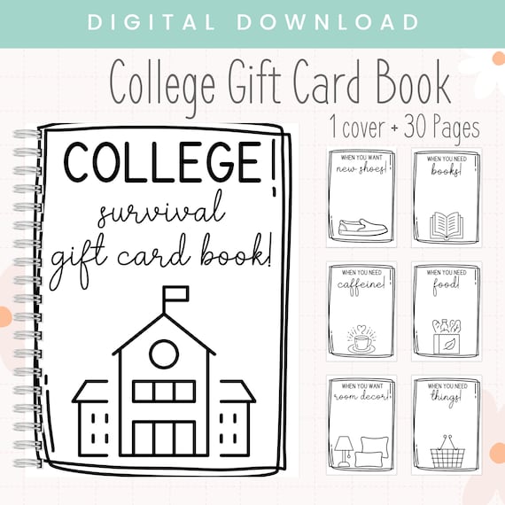 Printable College Gift Card Book | College Gift Card Photo Album Pages | Graduation Gift | College Drop Off Gift