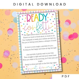 Ready Confetti for First Day of School | Back to School | Night Before School | Jitter Glitter | Printable Ready Confetti Card for School
