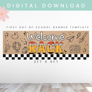 First Day of School Banner | Back to School Banner Brown Paper Banner Template | Welcome Back | Classroom Decor