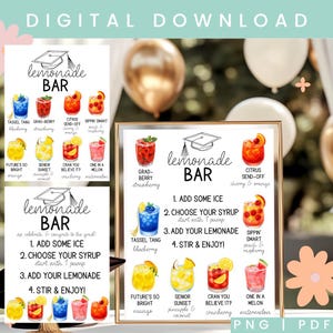 Abschlussfeier Limonade Bar Menü | Lemonade Bar Schild Printable | Limonadenleiste Mocktaildruck | Grad Party Drink Station PNG PDF