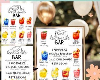 Graduation Party Lemonade Bar Menu | Lemonade Bar Sign Printable | Lemonade bar Mocktail Print | Grad Party Drink Station PNG PDF