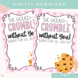 Printable Cookie Danke Geschenkkartenhalter | Lehrer Wertschätzung | Tag der Haushaltsführung | Cookie-Geschenk-Kartenhalter