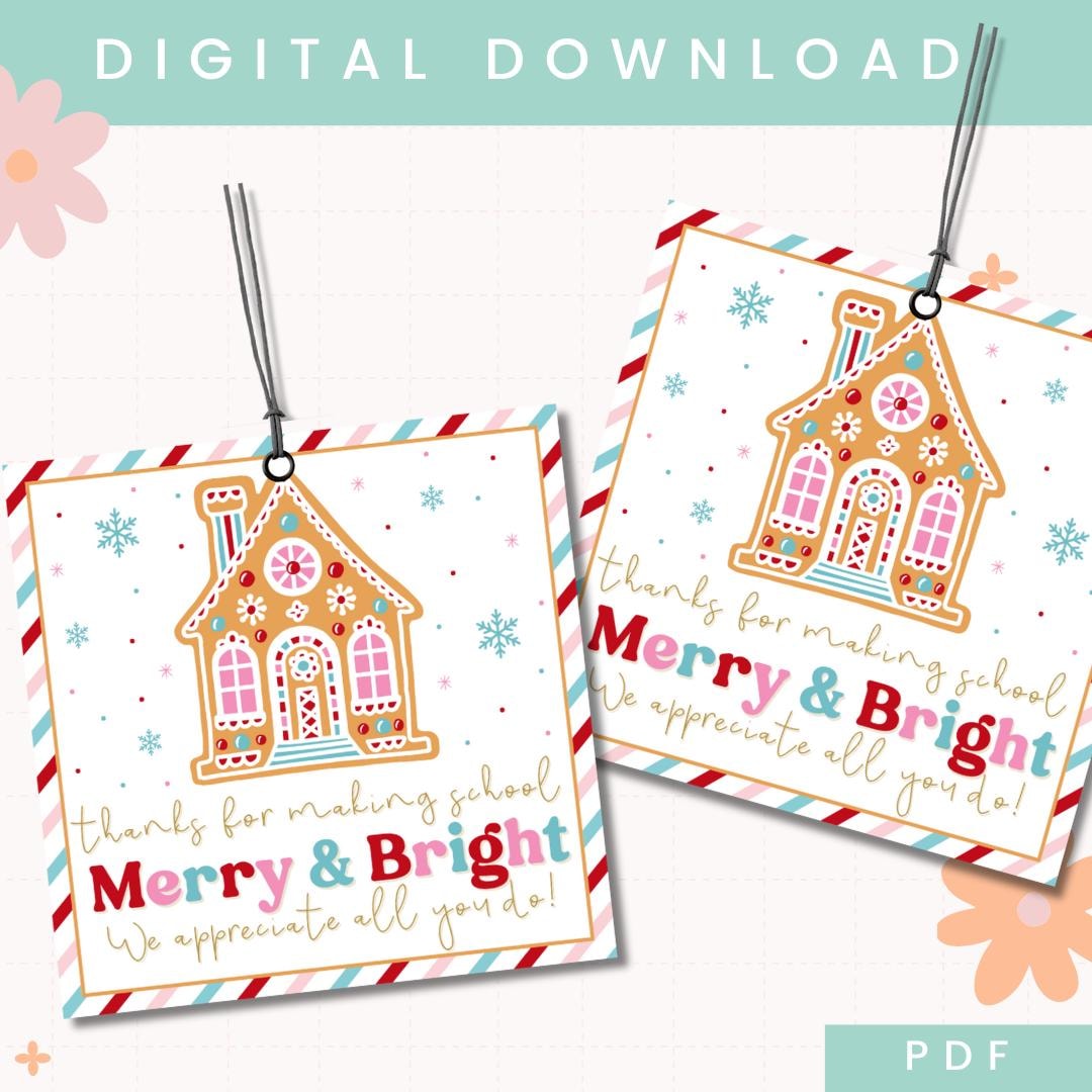 Printable Christmas Teacher Gift Tag | Merry & Bright Teacher Gift Tag ...