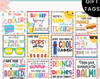 Printable 16 Teacher Summer Gift Tags | Teacher Gift Tags | Last Day of School | End of the Year | Summer Break | Teacher Gift Idea