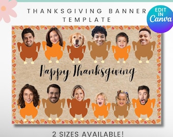 Thanksgiving Banner | Friendsgiving Banner | Cousinsgiving Poster | Canva Template | Turkey Head Thanksgiving Banner Garland