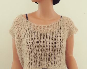 Sommerpullover Crop top Mohair handgestrickt